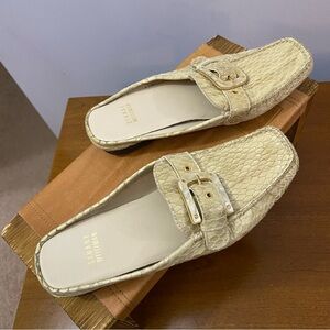 Stuart Weitzman Beige Snakeskin Leather Loafer Mules Womens Sz 7 M Y2K Old Money